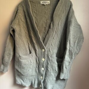 Saks Fifth Avenue Light Gray Cable Knit Cardigan
